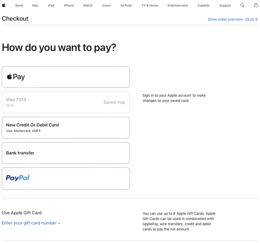 Screenshot of Apple Store checkout